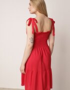 defox Rochie Roșie Din Bumbac cu Top Elastic și Bretele de Legat Tolimea
