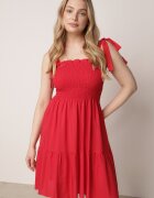 defox Rochie Roșie Din Bumbac cu Top Elastic și Bretele de Legat Tolimea