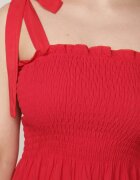 defox Rochie Roșie Din Bumbac cu Top Elastic și Bretele de Legat Tolimea