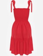 defox Rochie Roșie Din Bumbac cu Top Elastic și Bretele de Legat Tolimea