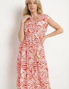 defox Rochie Roșie Evazată din bumbac cu model geometric Annivaria