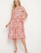 defox Rochie Roșie Evazată din bumbac cu model geometric Annivaria
