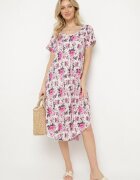 defox Rochie Roz din bumbac cu tiv asimetric cu flori Nativienne