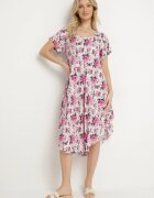 defox Rochie Roz din bumbac cu tiv asimetric cu flori Nativienne