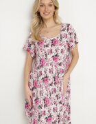 defox Rochie Roz din bumbac cu tiv asimetric cu flori Nativienne