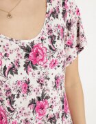 defox Rochie Roz din bumbac cu tiv asimetric cu flori Nativienne