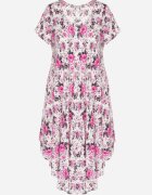 defox Rochie Roz din bumbac cu tiv asimetric cu flori Nativienne