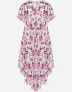 defox Rochie Roz din bumbac cu tiv asimetric cu flori Nativienne