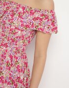 defox Rochie Roz din bumbac de tip spaniolă cu volane cu flori Aenne