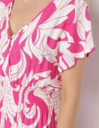 defox Rochie Roză din Bumbac Decorată cu Nasturi și cu Model Geometric Talissea