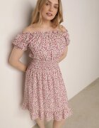 defox Rochie spaniolă Alb-Roșie din bumbac cu elastic în talie Viliana
