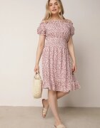 defox Rochie spaniolă Alb-Roșie din bumbac cu elastic în talie Viliana