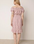 defox Rochie spaniolă Alb-Roșie din bumbac cu elastic în talie Viliana