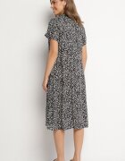 defox Rochie tip Cămașă din Bumbac Negru-Alb cu Imprimeu Floral cu Fustă Cloș Jerilsa