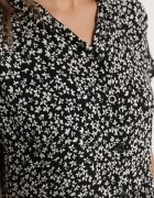 defox Rochie tip Cămașă din Bumbac Negru-Alb cu Imprimeu Floral cu Fustă Cloș Jerilsa