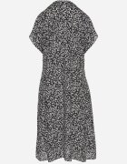 defox Rochie tip Cămașă din Bumbac Negru-Alb cu Imprimeu Floral cu Fustă Cloș Jerilsa
