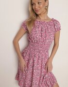 defox Rochie tip spaniolă Roz din bumbac florală cu elastic încrețit în talie Rosaliya