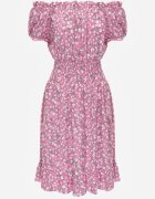 defox Rochie tip spaniolă Roz din bumbac florală cu elastic încrețit în talie Rosaliya