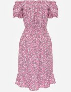 defox Rochie tip spaniolă Roz din bumbac florală cu elastic încrețit în talie Rosaliya
