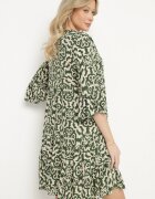 defox Rochie Verde Amplă din Bumbac cu Model Etnic Zalista