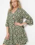 defox Rochie Verde Amplă din Bumbac cu Model Etnic Zalista