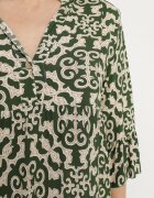 defox Rochie Verde Amplă din Bumbac cu Model Etnic Zalista