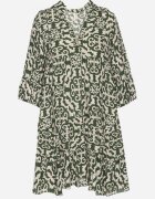 defox Rochie Verde Amplă din Bumbac cu Model Etnic Zalista