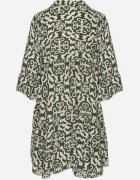 defox Rochie Verde Amplă din Bumbac cu Model Etnic Zalista