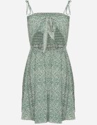defox Rochie verde cambrată din bumbac florală cu bretele cu legătură la spate Neliora