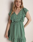 defox Rochie Verde Cloș din bumbac cu flori cu nasturi Ronelle