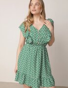 defox Rochie Verde Cloș din bumbac cu flori cu nasturi Ronelle