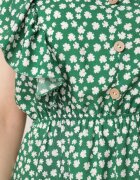 defox Rochie Verde Cloș din bumbac cu flori cu nasturi Ronelle