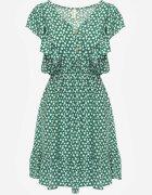 defox Rochie Verde Cloș din bumbac cu flori cu nasturi Ronelle
