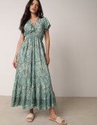 defox Rochie Verde Cloș Petrecută din bumbac cu model Paisley cu elastic în talie Zonne