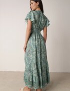 defox Rochie Verde Cloș Petrecută din bumbac cu model Paisley cu elastic în talie Zonne