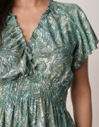 defox Rochie Verde Cloș Petrecută din bumbac cu model Paisley cu elastic în talie Zonne