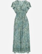 defox Rochie Verde Cloș Petrecută din bumbac cu model Paisley cu elastic în talie Zonne