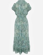 defox Rochie Verde Cloș Petrecută din bumbac cu model Paisley cu elastic în talie Zonne