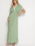 defox Rochie Verde de Bumbac Cloș cu inserții din dantelă Laniwena