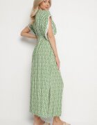 defox Rochie Verde de Bumbac Cloș cu inserții din dantelă Laniwena