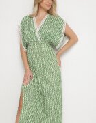 defox Rochie Verde de Bumbac Cloș cu inserții din dantelă Laniwena