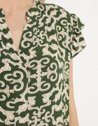 defox Rochie verde de bumbac cu croi evazat cu imprimeu ornamental Zalimea