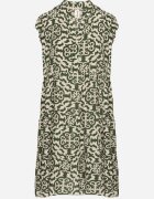 defox Rochie verde de bumbac cu croi evazat cu imprimeu ornamental Zalimea