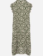 defox Rochie verde de bumbac cu croi evazat cu imprimeu ornamental Zalimea