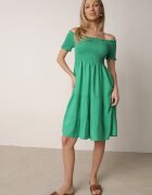 defox Rochie Verde de Bumbac cu Decolteu Spaniol cu Volane Ample la Bază Bliria