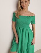 defox Rochie Verde de Bumbac cu Decolteu Spaniol cu Volane Ample la Bază Bliria