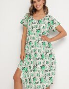 defox Rochie Verde de bumbac cu tiv asimetric cu imprimeu floral Nativienne