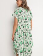 defox Rochie Verde de bumbac cu tiv asimetric cu imprimeu floral Nativienne