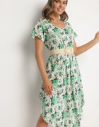 defox Rochie Verde de bumbac cu tiv asimetric cu imprimeu floral Nativienne