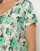 defox Rochie Verde de bumbac cu tiv asimetric cu imprimeu floral Nativienne